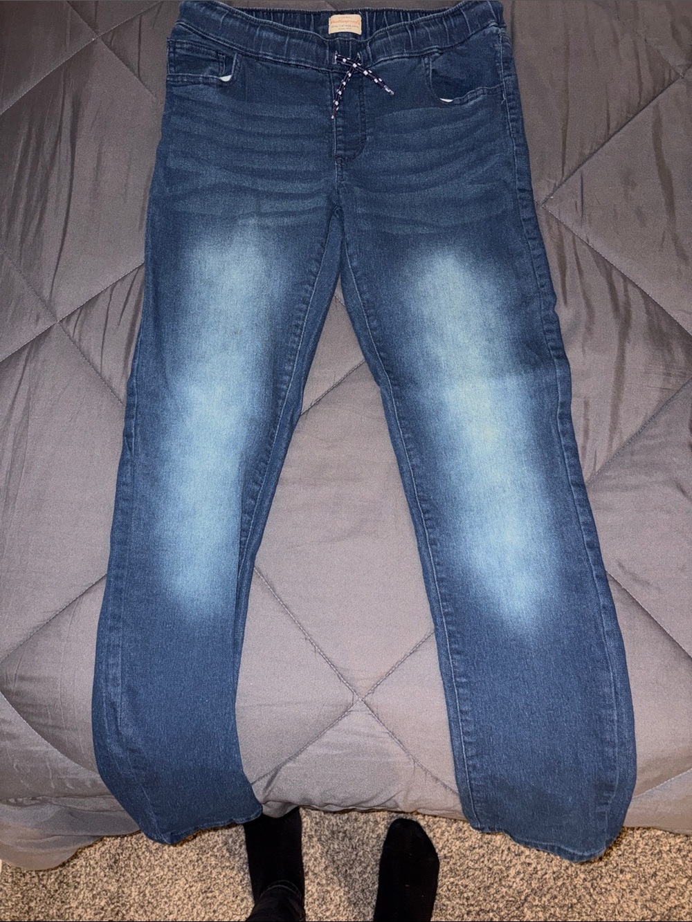 Weatherproof Women's Mid-Blue Washed Boyfriend Jeans with Drawstring Waist